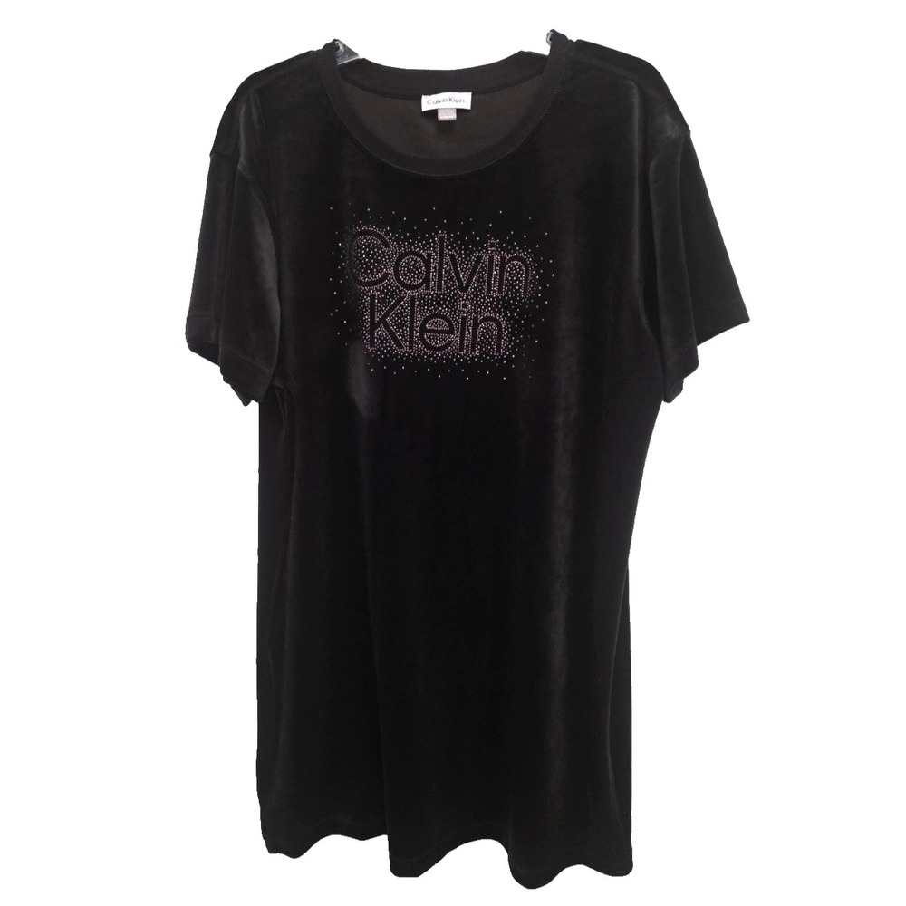 Calvin Klein Studded Velour T-Shirt Dress XL Blokecore Athleisure Tenniscore NEW